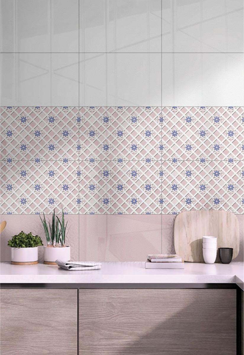 GFT SPB Floral Grid Pink Kitchen Ambiance Ceramic Sparkle Wall Tiles
