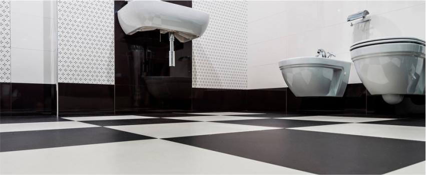 Checkered bathroom floor tiles